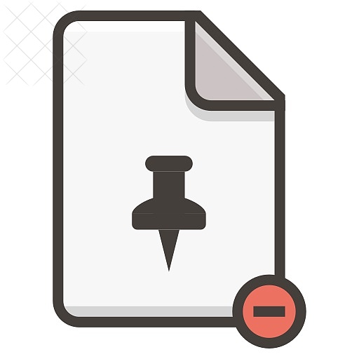 Document, file, pin, remove icon.