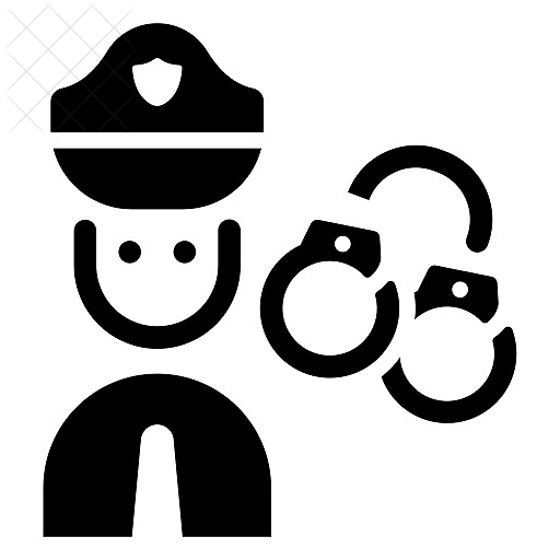 Arrest, handcuff, microscope, officer, police icon.
