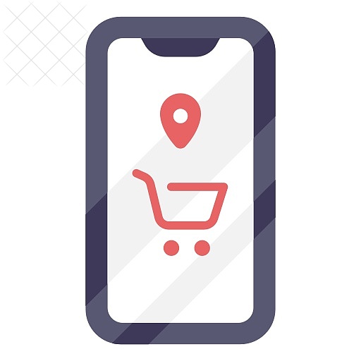 Buy, cart, location, online, shop icon.