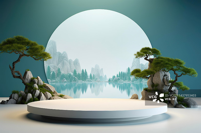 【AI数字艺术】自然感电商展台3D空背景图片素材