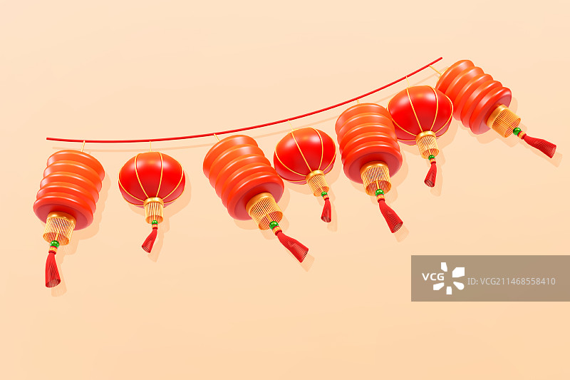 3D渲染的元宵节春节红灯笼猜灯谜中秋节元素插画图片素材