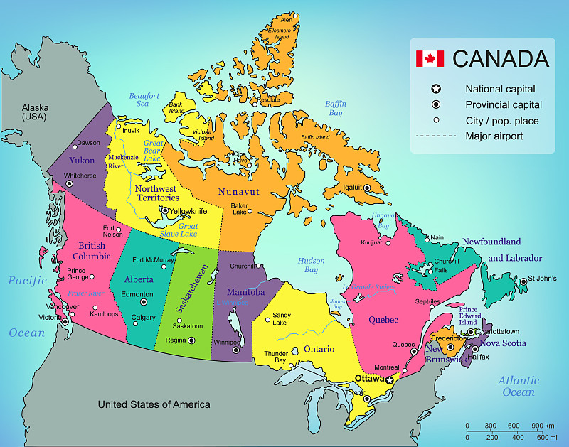 详细的加拿大地图和世界地图导航图片素材