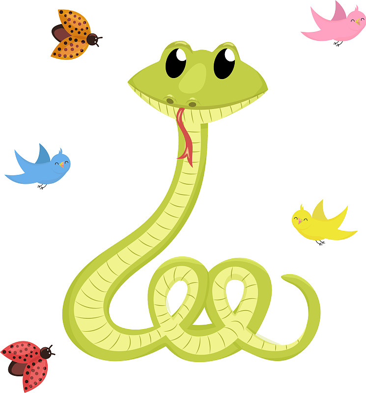 卡通可爱的绿色微笑蛇动物图片