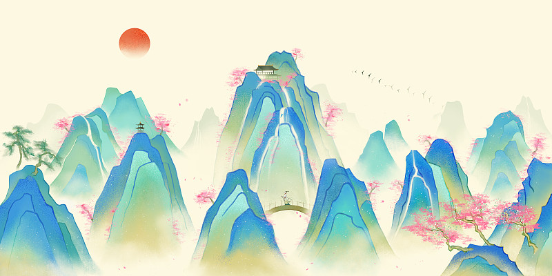 中國風古典唯美山水畫圖片素材