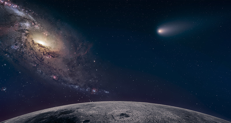 奇幻星云彗星下的月球地貌圖片素材