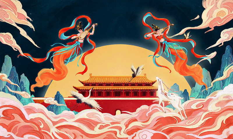 中國風中秋節創意插畫設計圖片