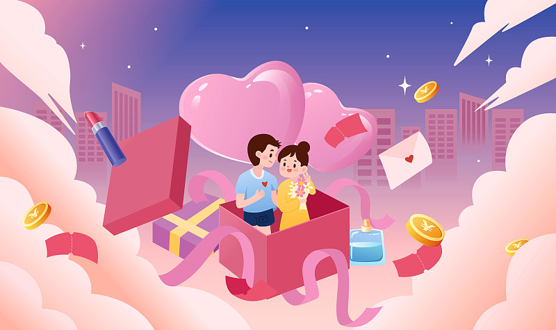 七夕節中國情人節傳統節日中國風國潮矢量分層插畫圖片
