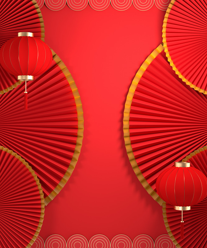 3d渲染的中國風折扇剪影背景圖片素材