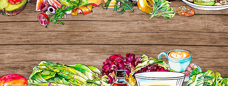 有機蔬菜水果集合 海報壁紙 健康食療 優質脂肪咖啡堅果圖片素材
