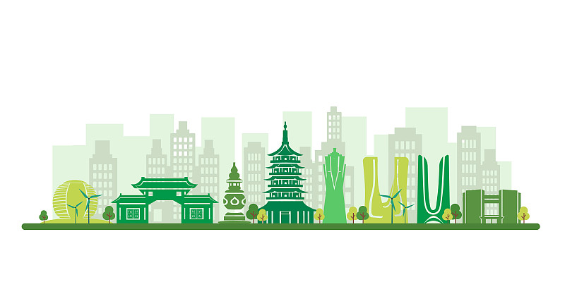 杭州绿色环保城市主题插画下载