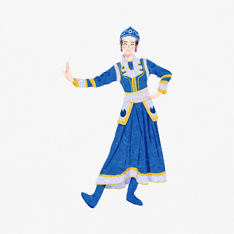 56个民族少数民族舞蹈蒙古族蒙古舞人物插画扁平风格下载