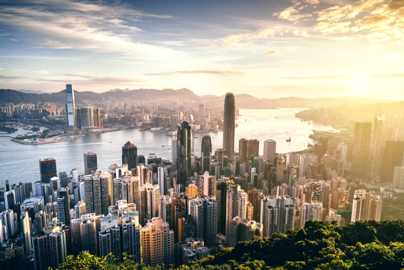 日出時的香港天際線圖片素材