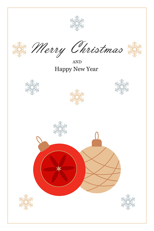 矢量賀卡設計圣誕快樂，新年快樂。模板向量與圣誕玩具紅色和金色的球和雪花插畫圖片