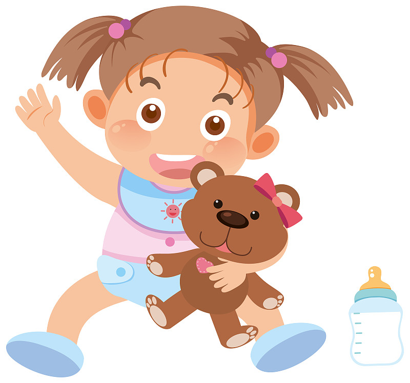 可愛的小女孩和泰迪熊插畫圖片