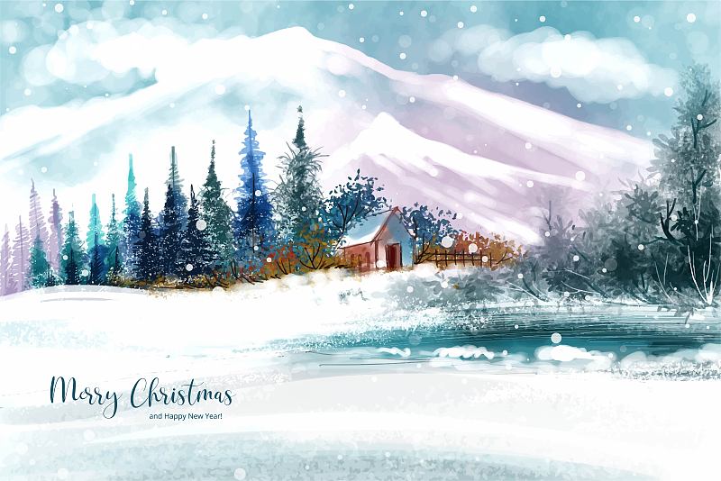 冬季和新年圣誕賀卡背景景觀插畫圖片