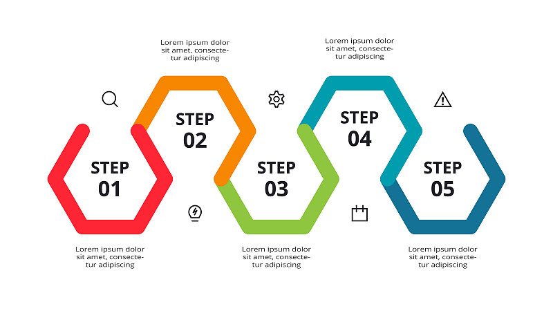 信息圖的創意概念有5個步驟，選項，部分或過程。插畫圖片