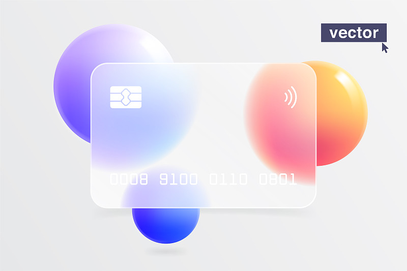 在玻璃形态风格的淡紫色最小时尚横幅。银行卡UI设计对象。图片下载