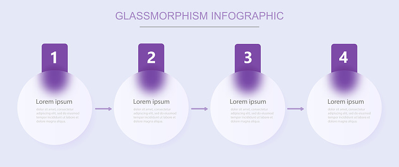信息图4个选项，矢量设计与现实的磨砂玻璃。Glassmorphism效应图片下载