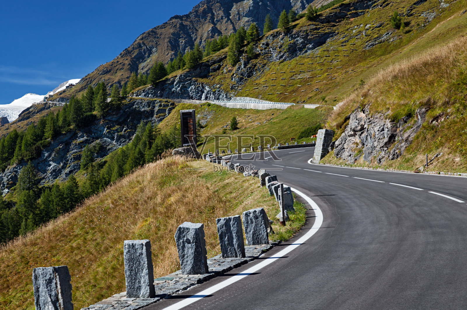奥地利大格洛克纳山和风景优美的高山公路照片摄影图片