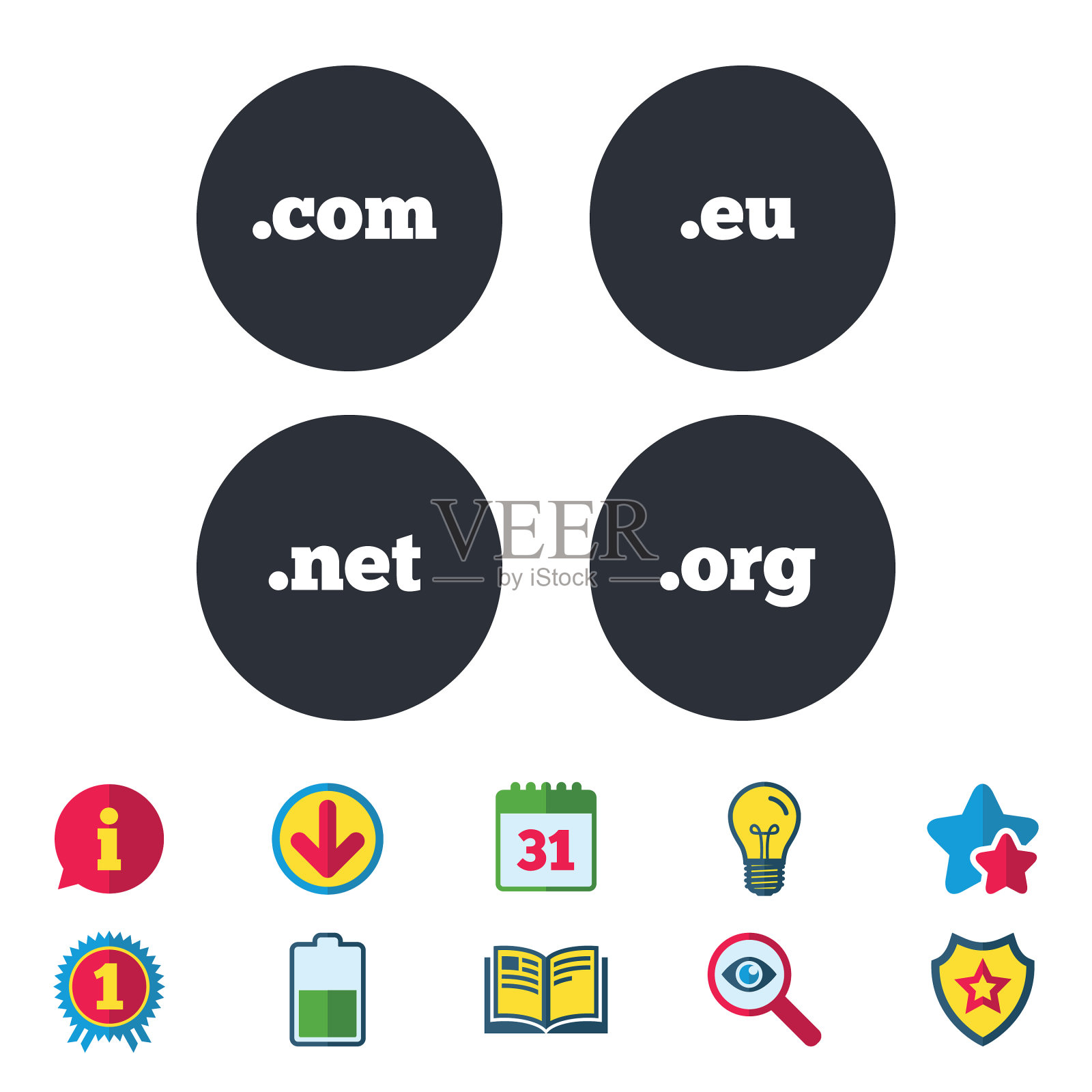 顶级域名标志com eu net和org图标素材
