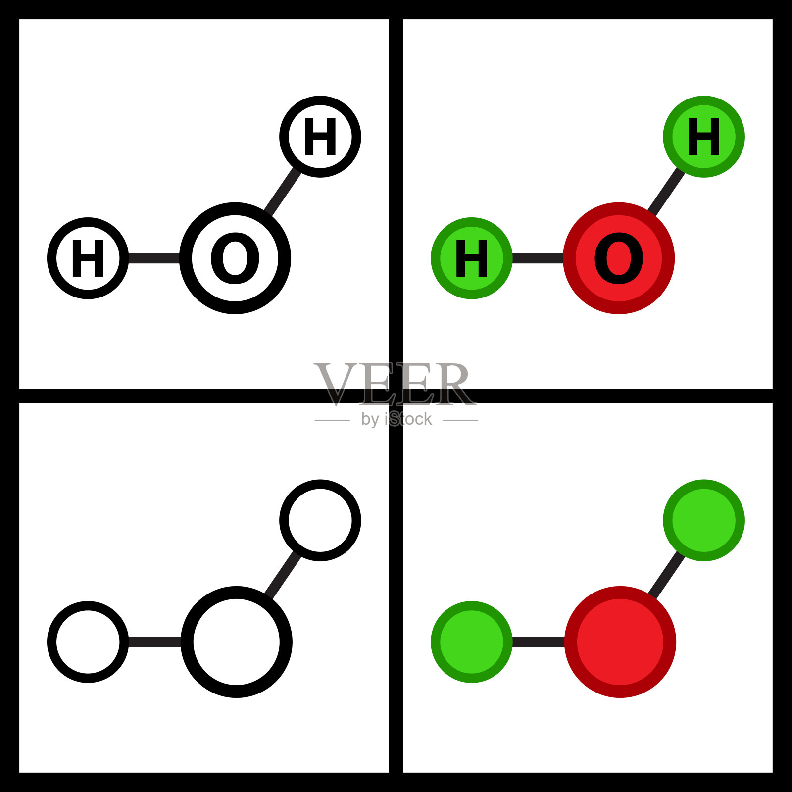 H2o水分子结构。液态水原子分子式。矢量插图孤立在白色背景上。插画图片素材