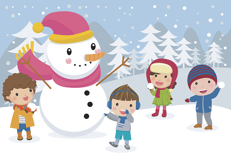 孩子和雪人圖片素材