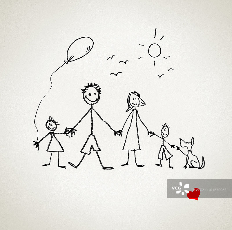 我爱我的家人。描绘快乐的父母和孩子的滑稽形象图片素材