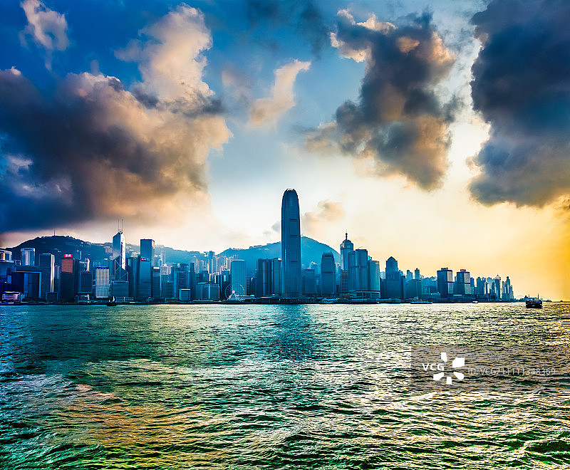 香港维多利亚港日落，中国图片素材
