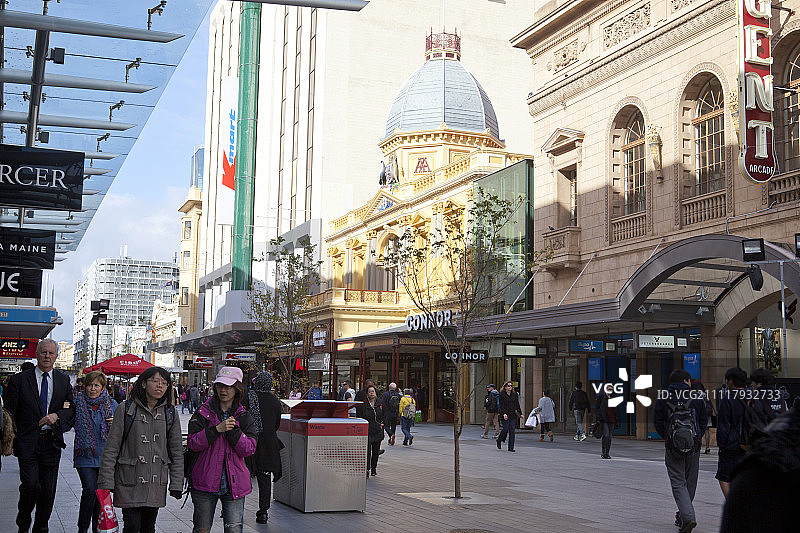 伦德尔购物中心，一个美丽的步行街购物中心，阿德莱德，南澳大利亚图片素材