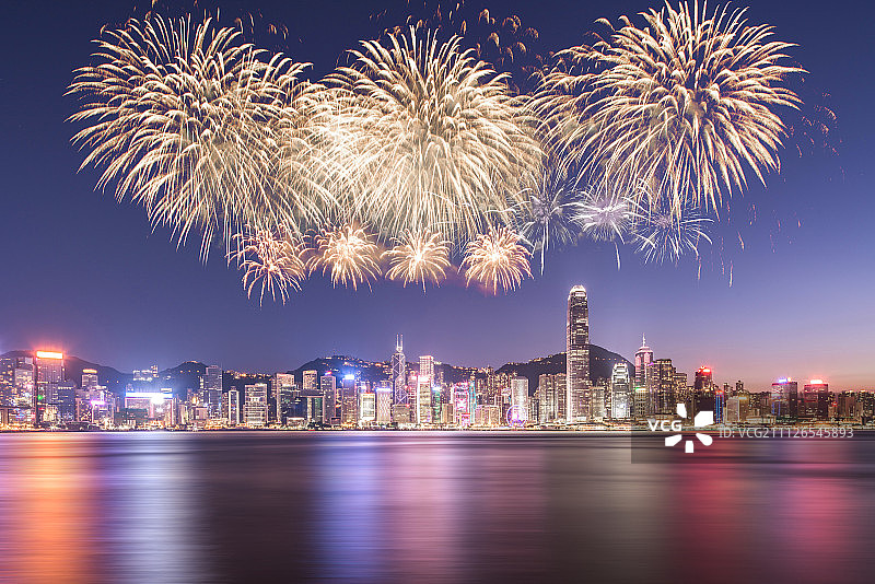 香港夜晚城市烟火景观图片素材