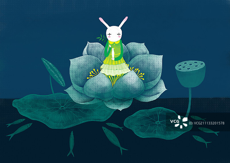 哲理兔系列插画-荷花小仙女图片素材