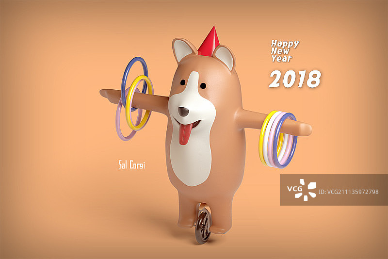 狗狗性格三维合成图像，2018年新年图片素材