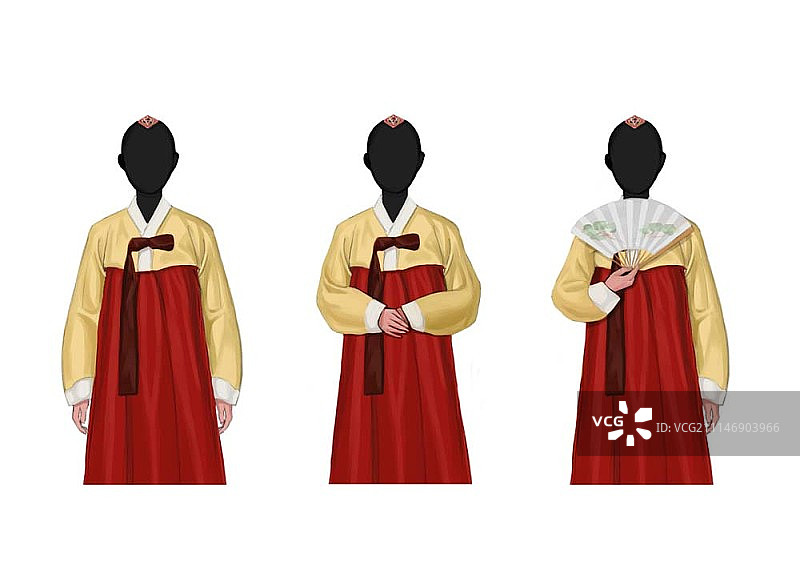 穿着传统韩国服装的女人的三个剪影图片素材