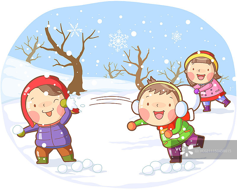 矢量插图的孩子玩打雪仗图片素材