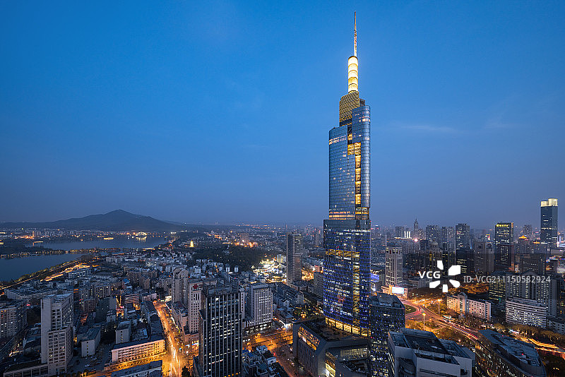 鸟瞰南京城市夜景风光图片素材