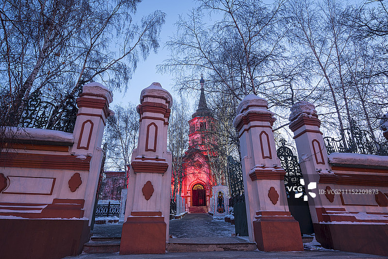St Nikolays俄罗斯东正教堂夜景图片素材