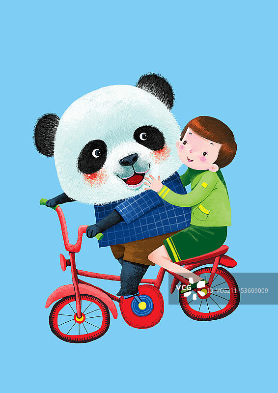 背景分离人物系列组图共3000多幅-熊猫骑车带着男孩图片素材