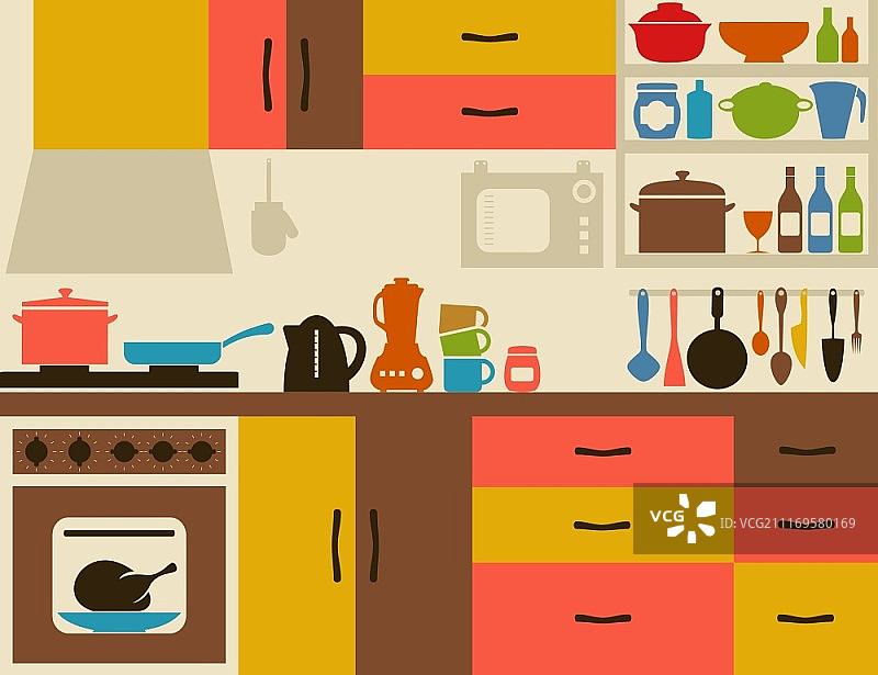 厨房器皿。一个矢量插图图片素材