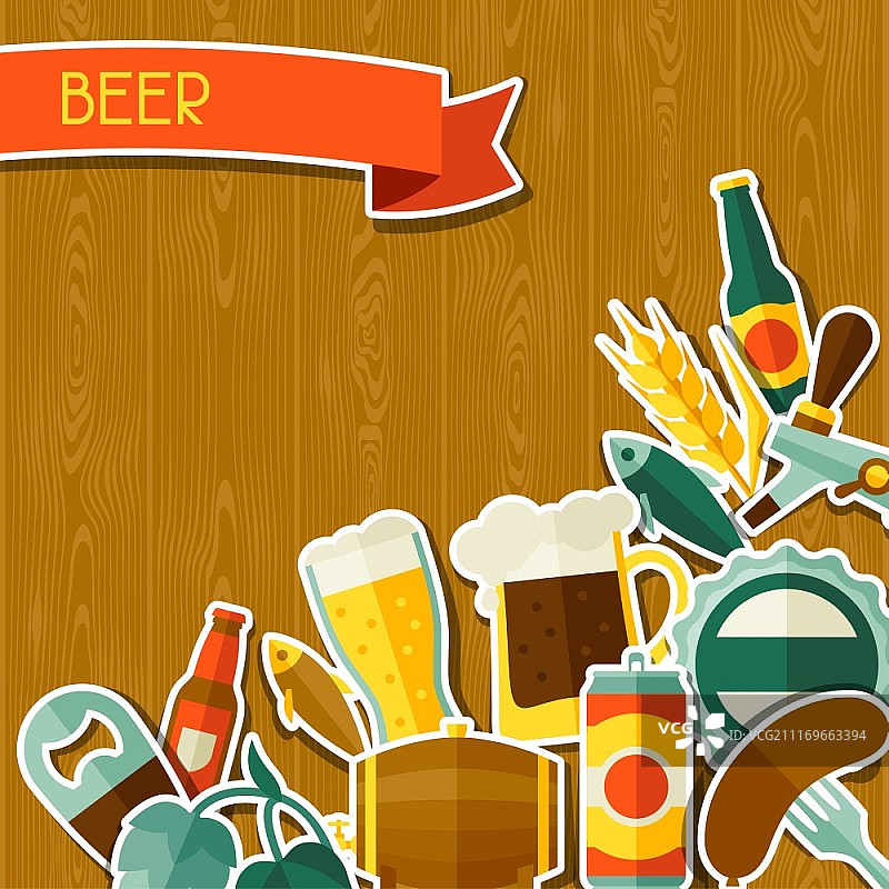 背景设计与啤酒贴纸图标和对象。背景设计与啤酒贴纸图标和对象图片素材