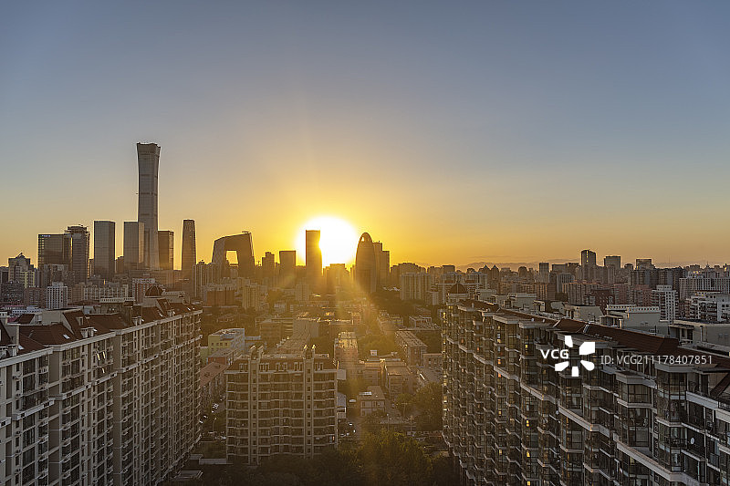北京中国尊央视大楼天际线日落图片素材