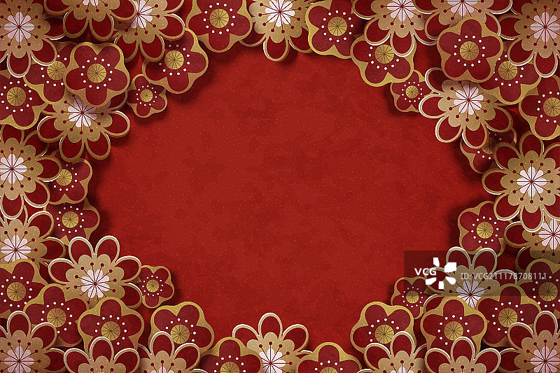 红色与金色花朵边框设计图片素材