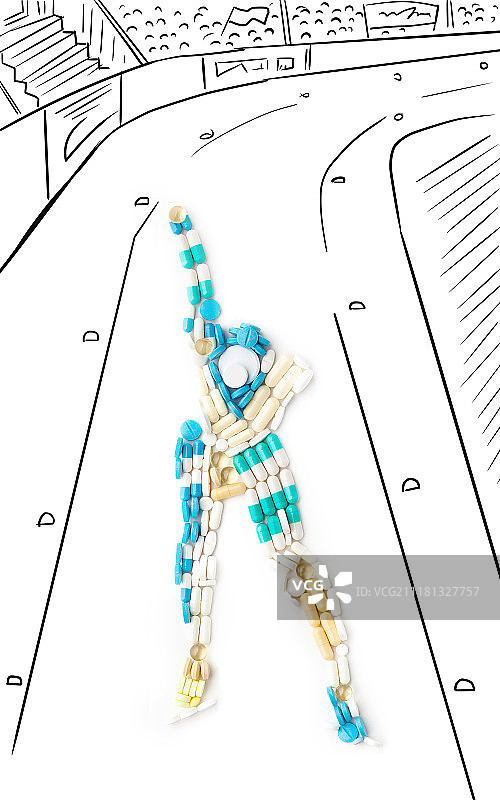在一场冰上速滑比赛中，运动员在服用兴奋剂的形状上向前奔跑。图片素材
