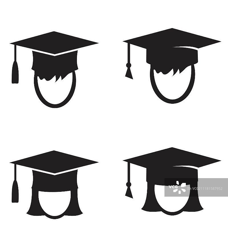 毕业帽向量图标集。插图孤立的图形和网页设计。图片素材