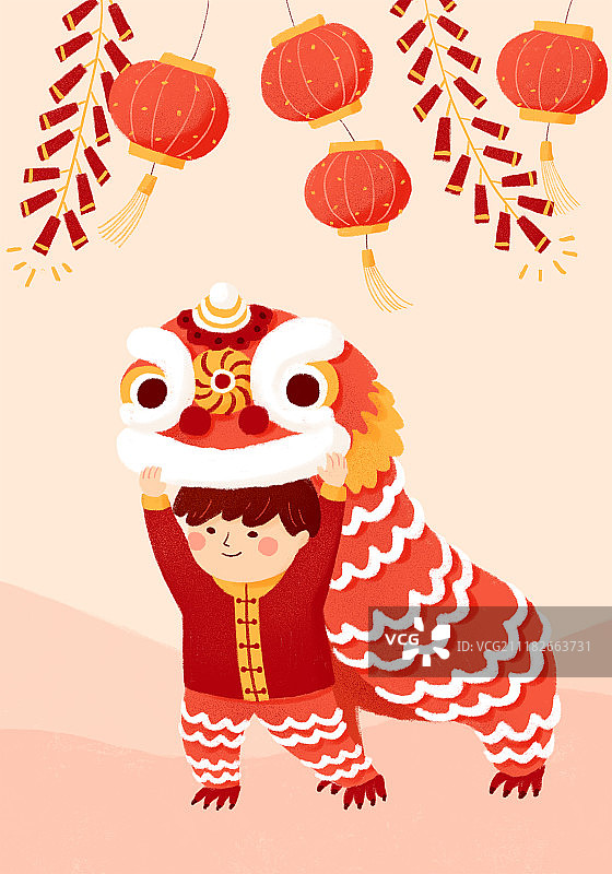 舞狮春节习俗插画图片素材