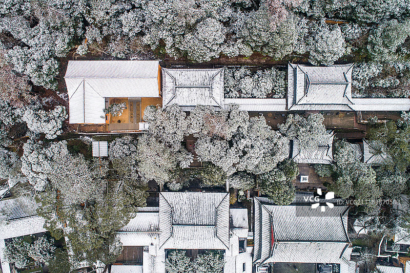 浙江台州 天台山 国清寺冬雪 航拍图片素材