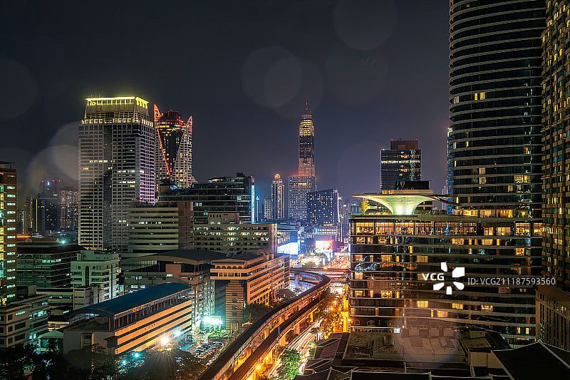泰国曼谷城市风光夜景高视角图片素材