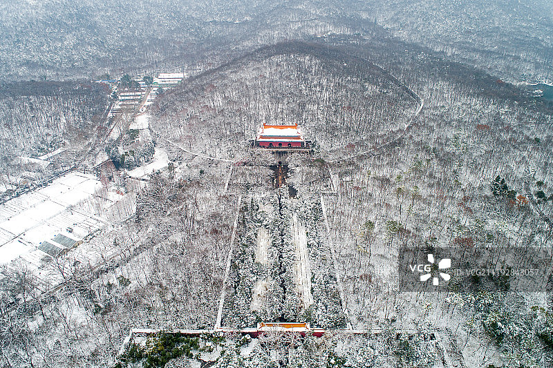 航拍 南京 大雪后的明孝陵图片素材