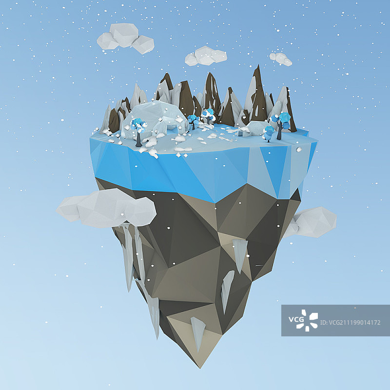 一个漂浮的岛屿的3D插图图片素材