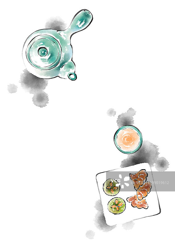 韩国传统食品水彩画图片素材