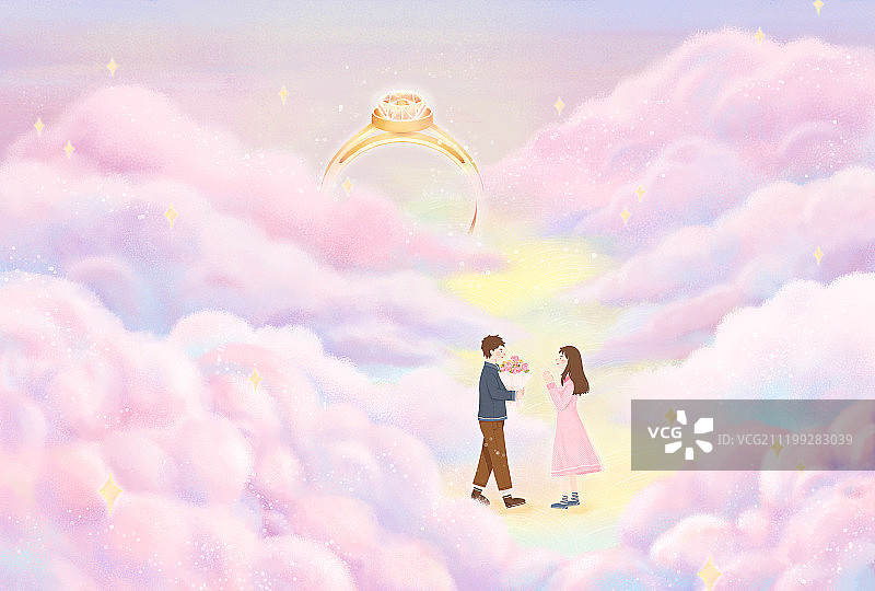 唯美梦幻情人节求婚粉红壁纸插画 版图片素材